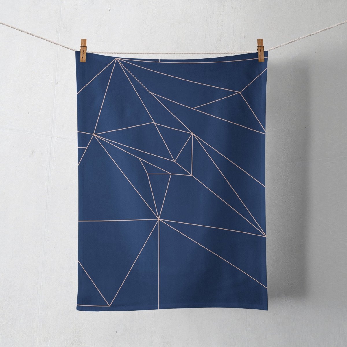 Navy Blue with Rose Gold Lines Geometric Design Tea Towel, Dish Towel Kitchen Towel - Joe’s Haven
