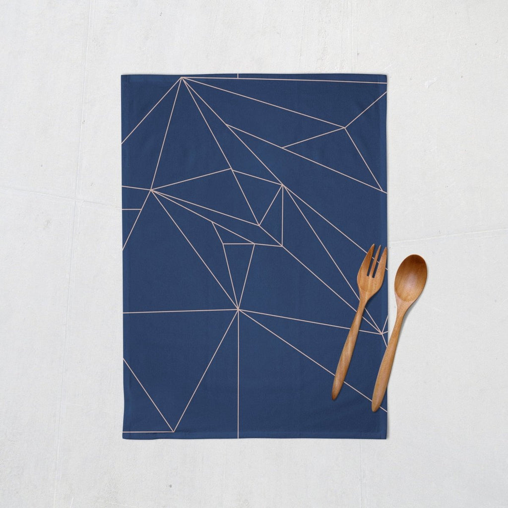Navy Blue with Rose Gold Lines Geometric Design Tea Towel, Dish Towel Kitchen Towel - Joe’s Haven
