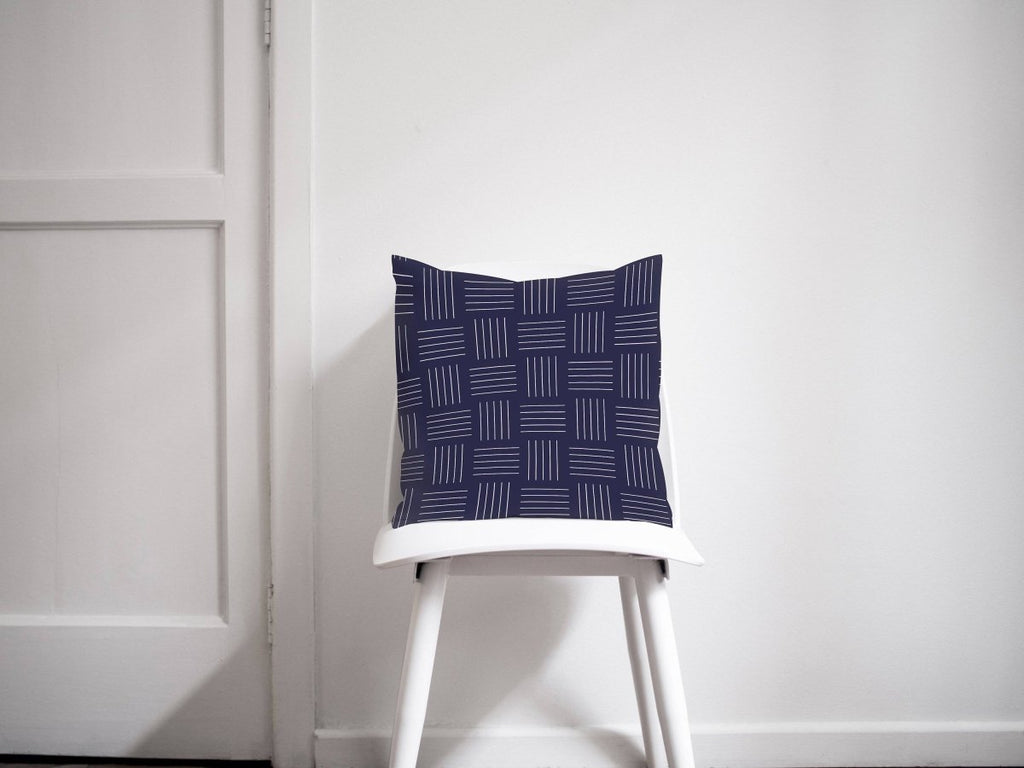 Navy Blue with White Lines Geometric Design Cushions, Throw Pillow - Joe’s Haven