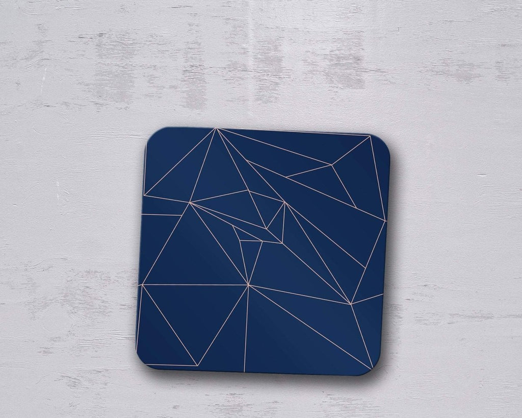 Navy Blue with Rose Gold Lines Geometric Design Coaster, Table Decor Drink Mat - Joe’s Haven