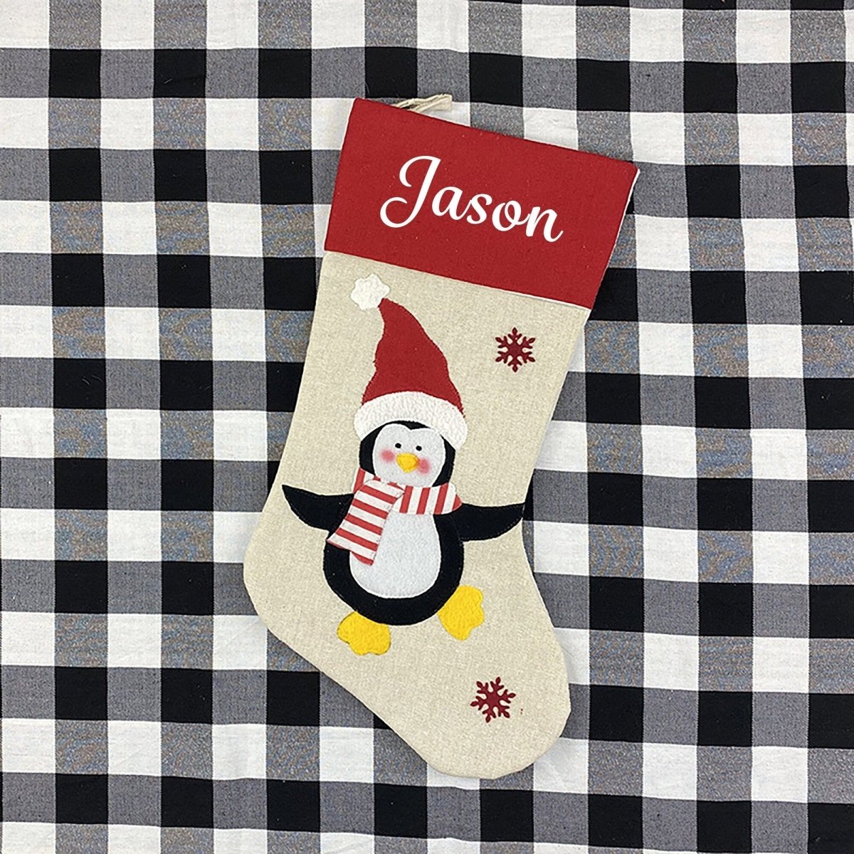 Personalised Christmas Stocking Penguin Red Stockings Hang Fireplace Xmas Decorations Family Kids Set - Joe’s Haven