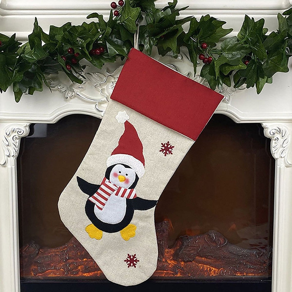 Personalised Christmas Stocking Penguin Red Stockings Hang Fireplace Xmas Decorations Family Kids Set - Joe’s Haven