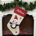 Personalised Christmas Stocking Penguin Red Stockings Hang Fireplace Xmas Decorations Family Kids Set - Joe’s Haven