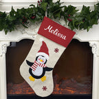 Personalised Christmas Stocking Penguin Red Stockings Hang Fireplace Xmas Decorations Family Kids Set - Joe’s Haven