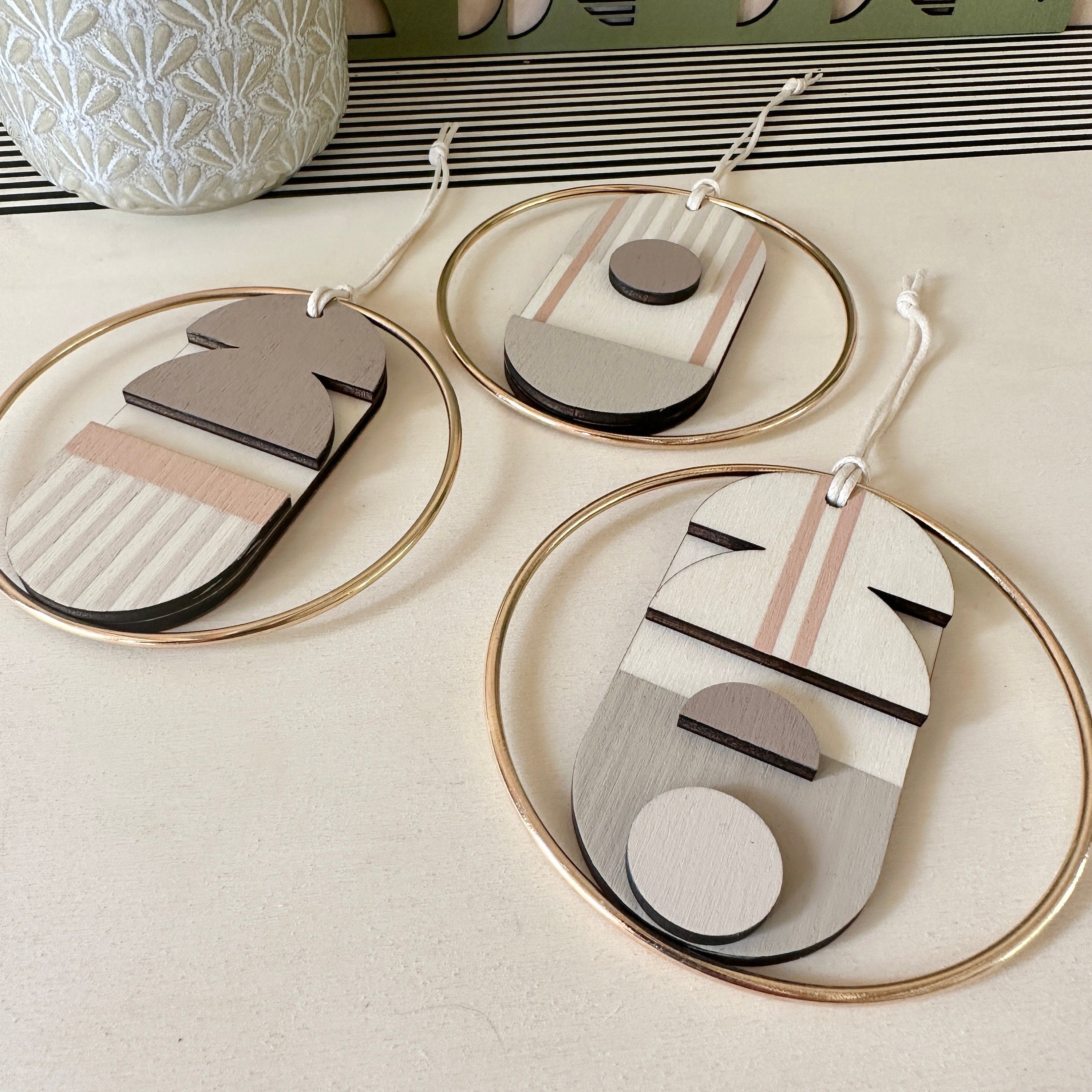 Geometric - Mini Mid-Century Wall Art - Pink & Natural Decoration - Contemporary Wall Decor