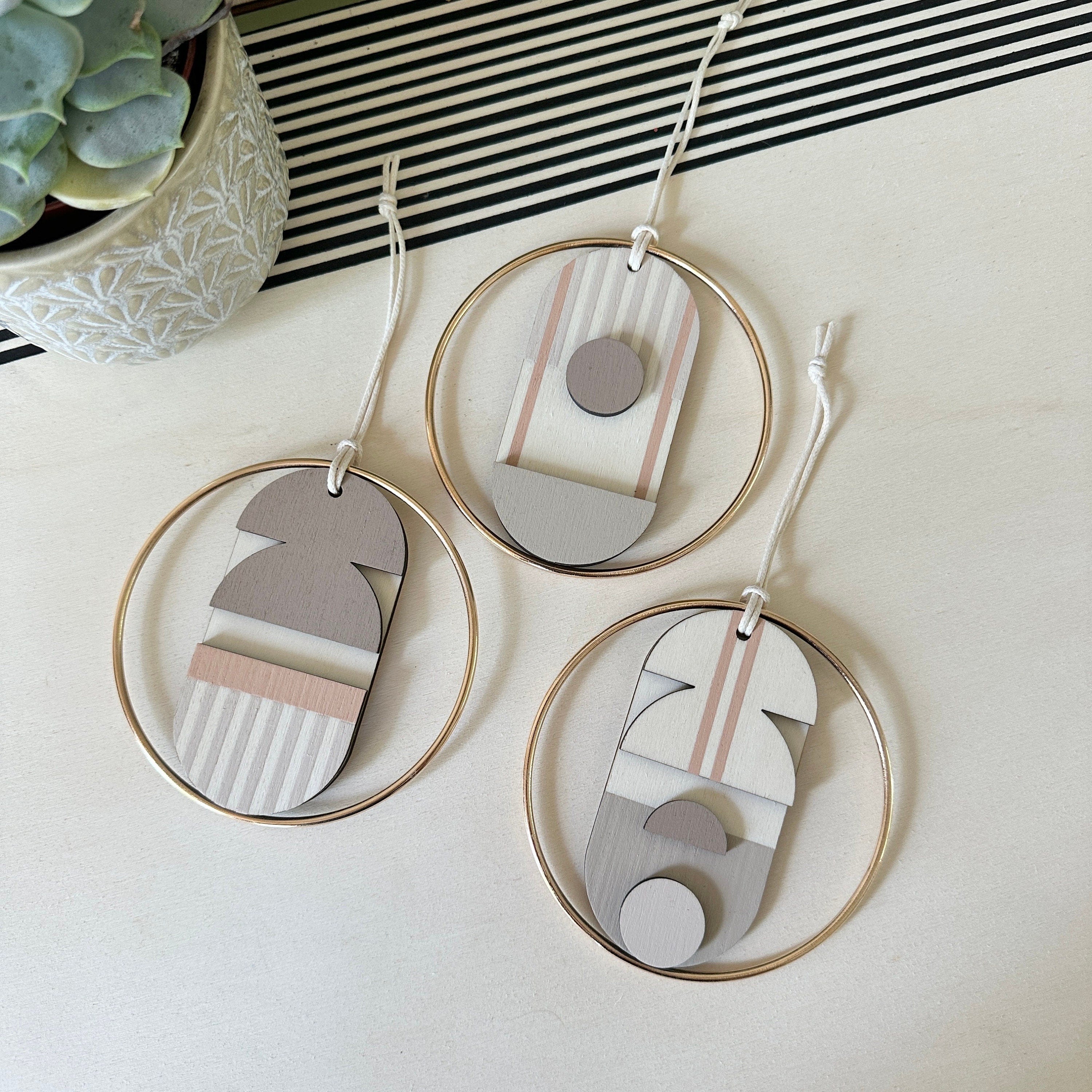 Geometric - Mini Mid-Century Wall Art - Pink & Natural Decoration - Contemporary Wall Decor