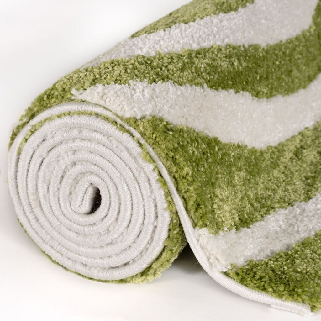 Joli Striped Green & White Rug - Joe’s Haven