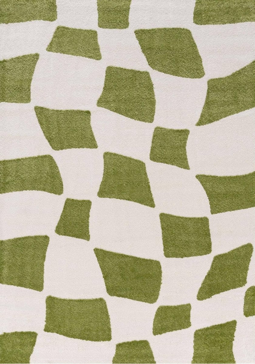 Joli Checkered Green & White Rug - Joe’s Haven