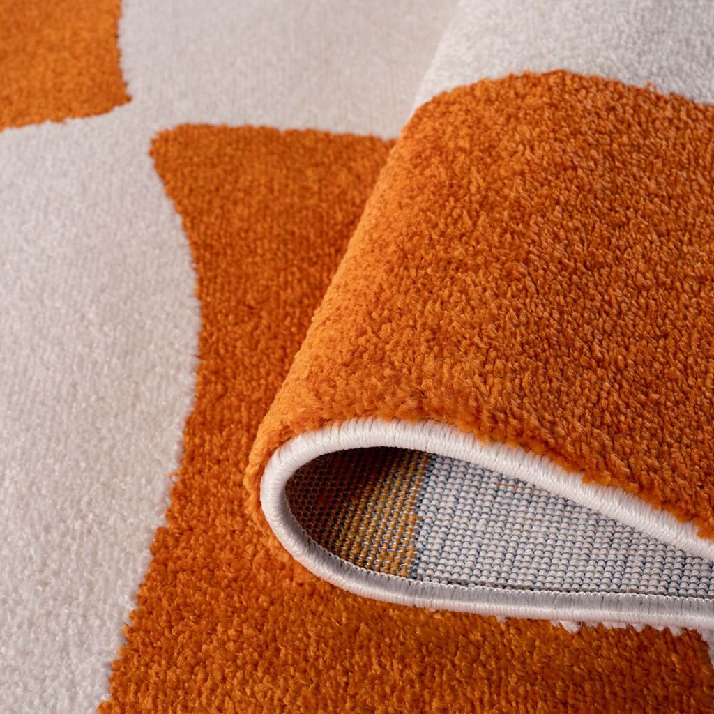Joli Checkered Orange & White Rug - Joe’s Haven