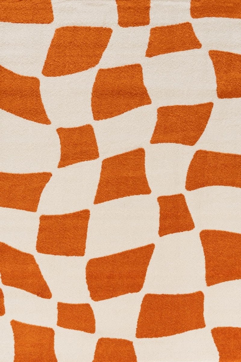 Joli Checkered Orange & White Rug - Joe’s Haven