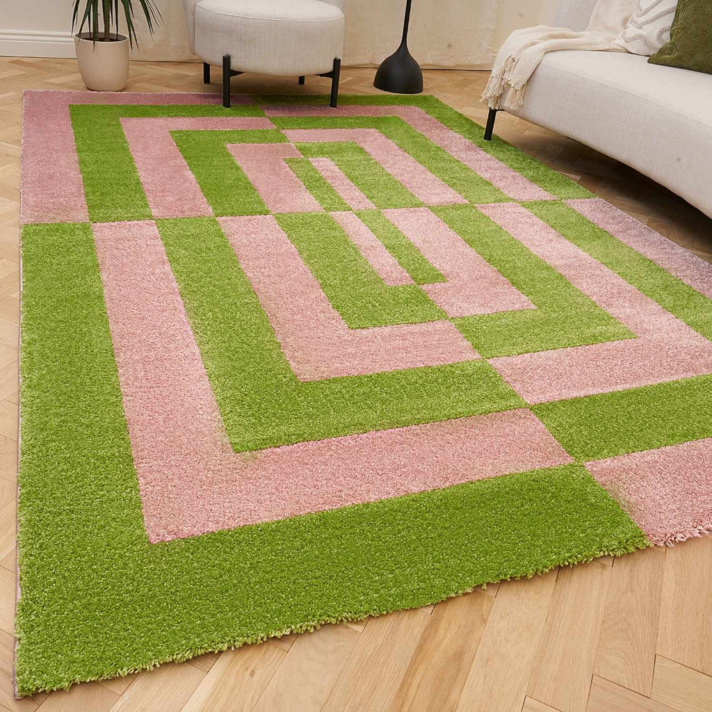 Joli Geometric Green & Pink Rug - Joe’s Haven