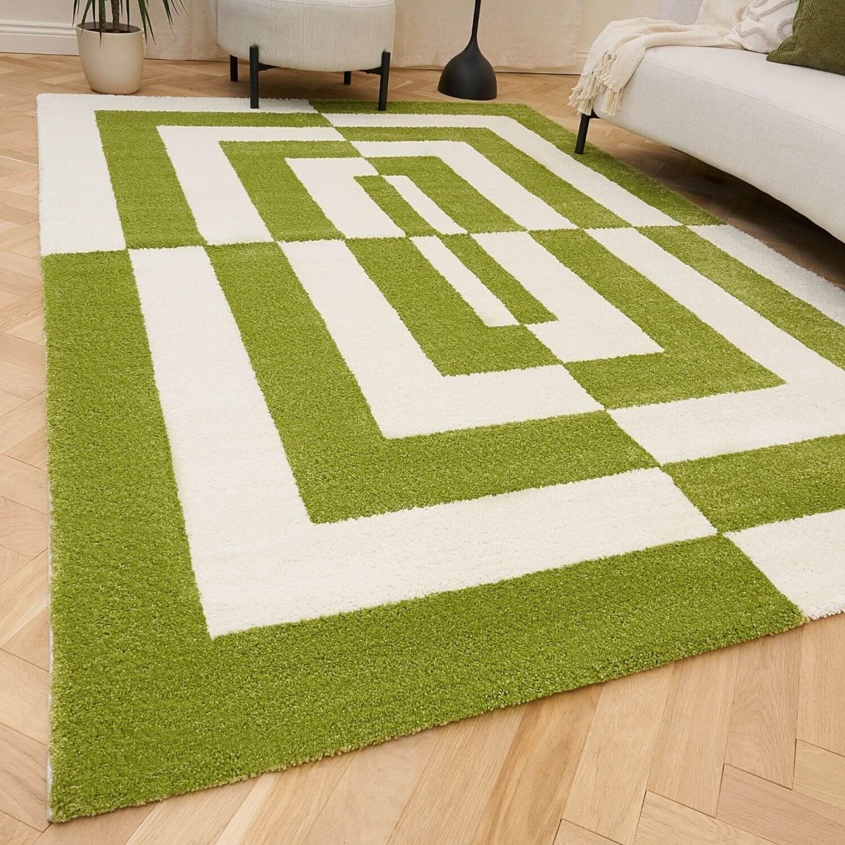 Joli Geometric Green & White Rug - Joe’s Haven
