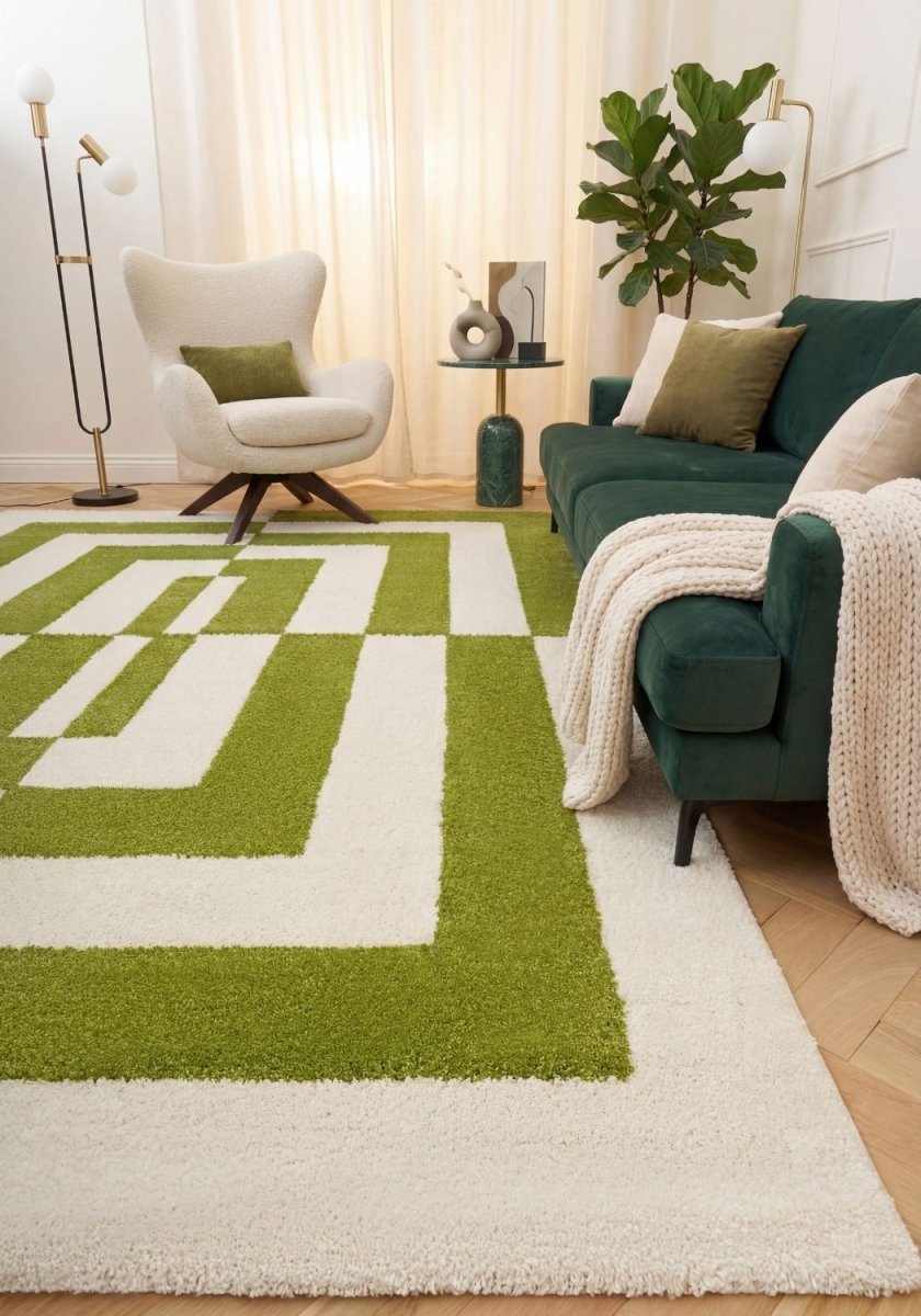 Joli Geometric Green & White Rug - Joe’s Haven