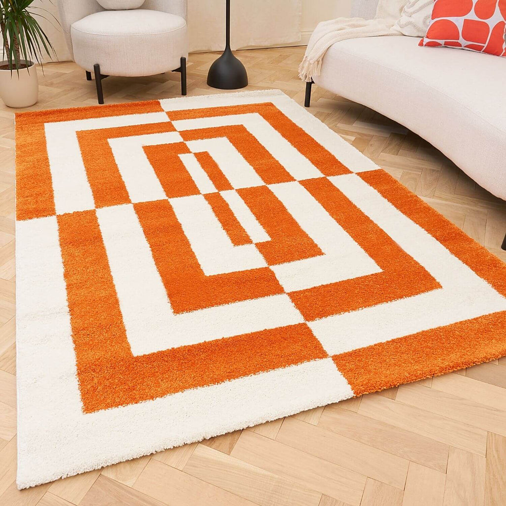 Joli Geometric Orange & White Rug - Joe’s Haven