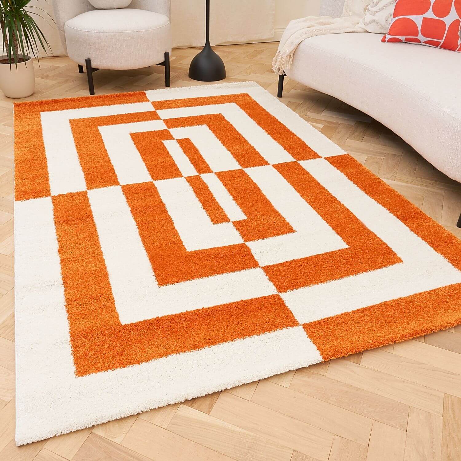 Joli Geometric Orange & White Rug - Joe’s Haven
