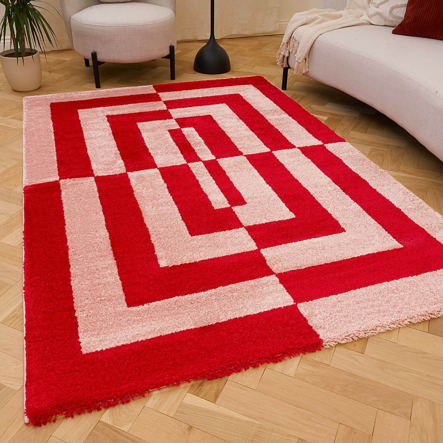 Joli Geometric Red & Pink Rug - Joe’s Haven