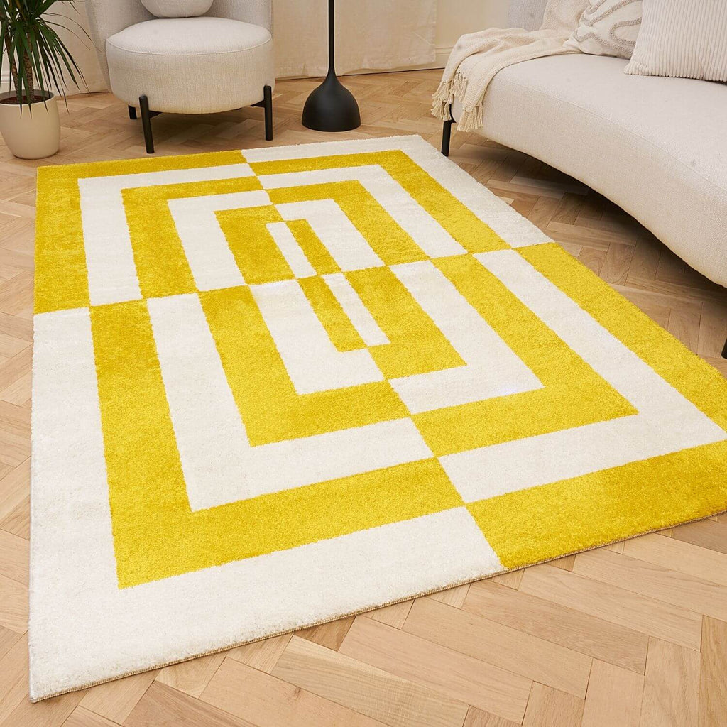 Joli Geometric Yellow & White Rug - Joe’s Haven