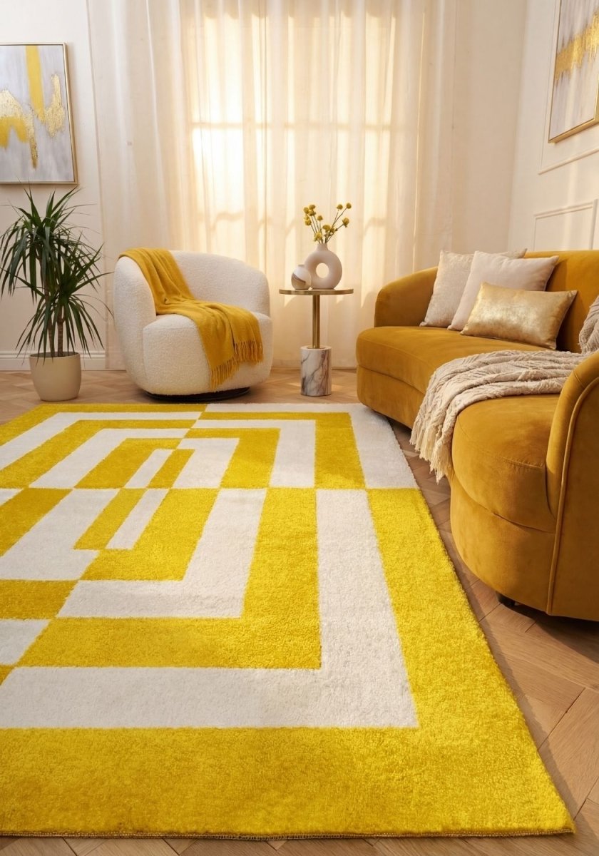 Joli Geometric Yellow & White Rug - Joe’s Haven