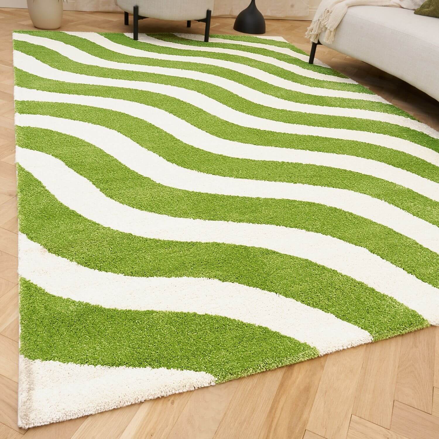 Joli Wave Green & White Rug - Joe’s Haven