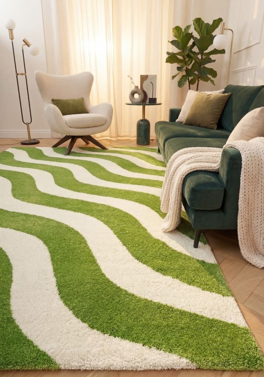 Joli Wave Green & White Rug - Joe’s Haven