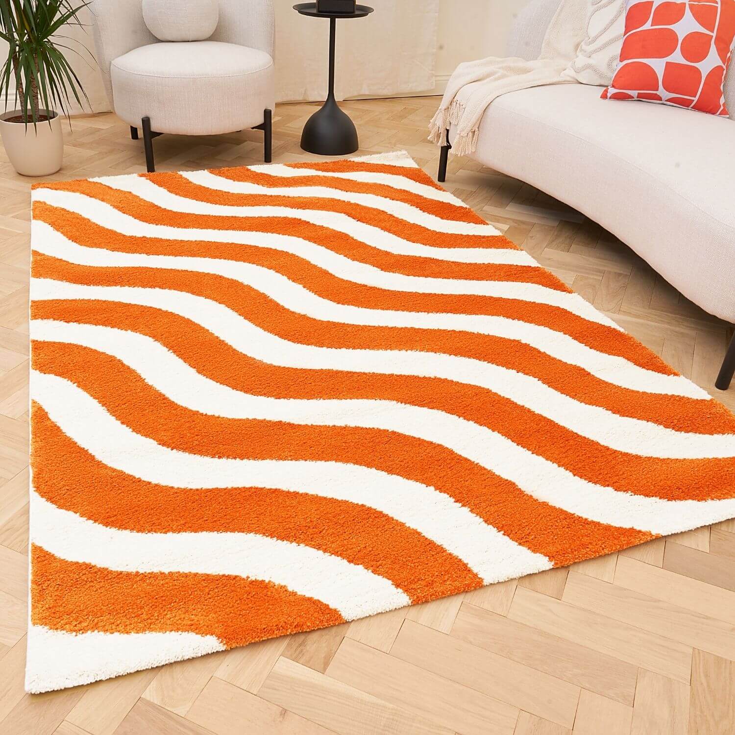 Joli Wave Orange & White Rug - Joe’s Haven