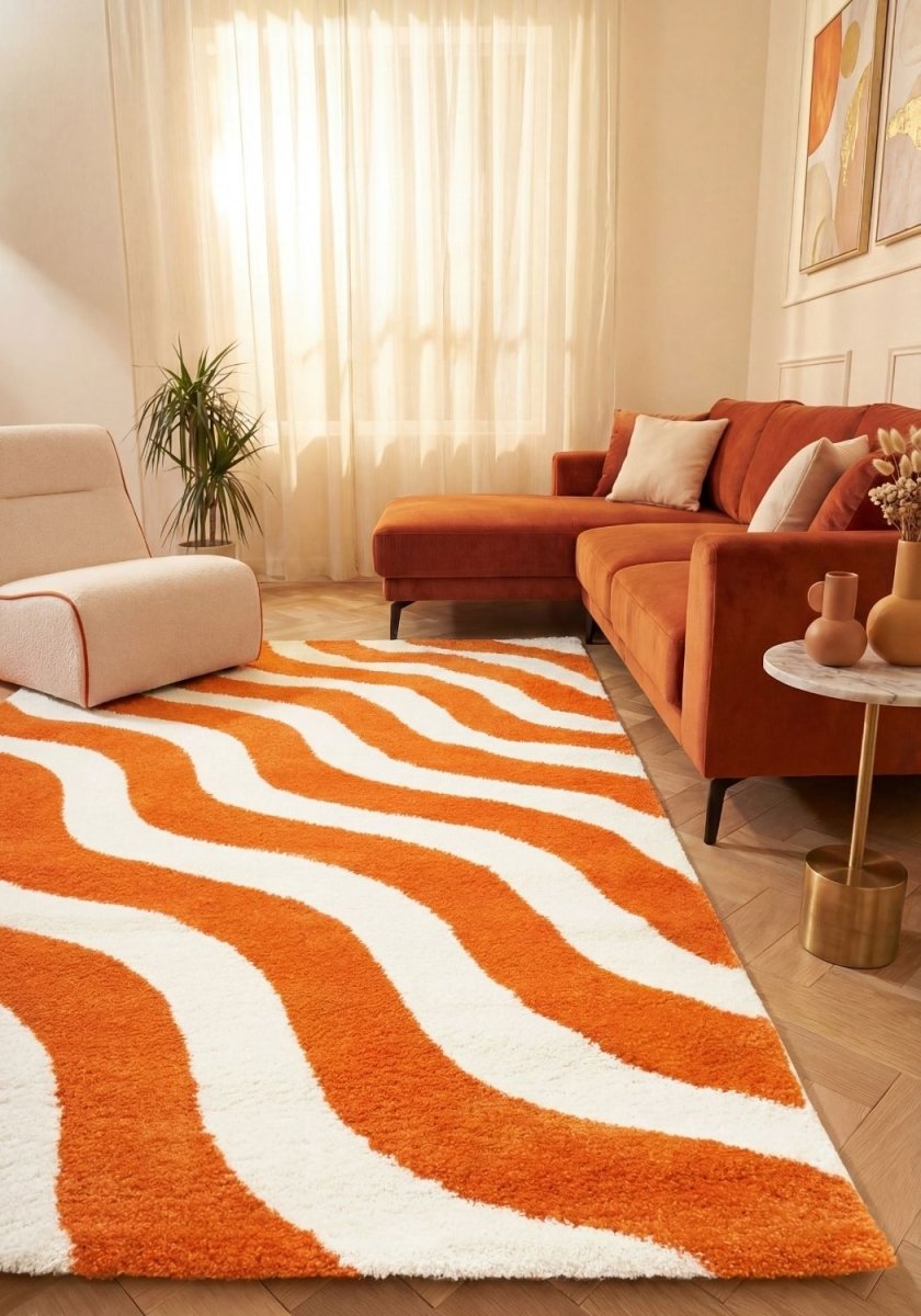 Joli Wave Orange & White Rug - Joe’s Haven