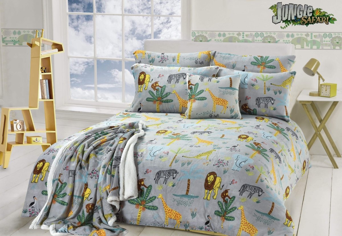 Jungle Safari Animal Kingdom Children's Teddy Fleece Bedding Set - Joe’s Haven