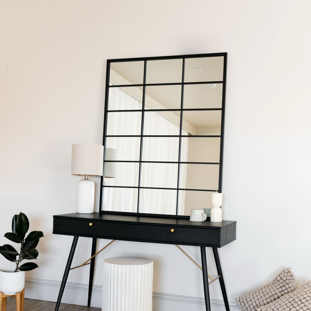 Kyō - Black Metal Rectangle Lattice Window Mirror - 120cm x 95cm - Joe’s Haven