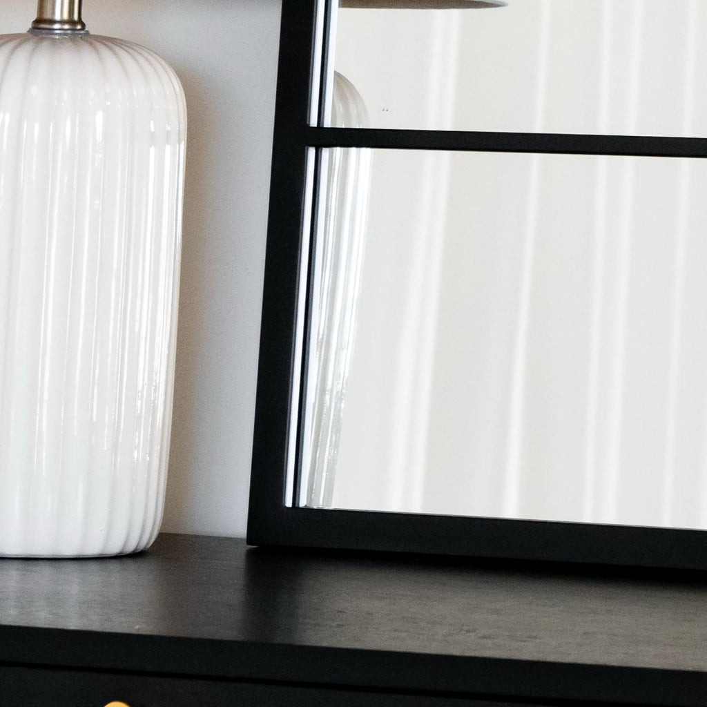 Kyō - Black Metal Rectangle Lattice Window Mirror - 120cm x 95cm - Joe’s Haven