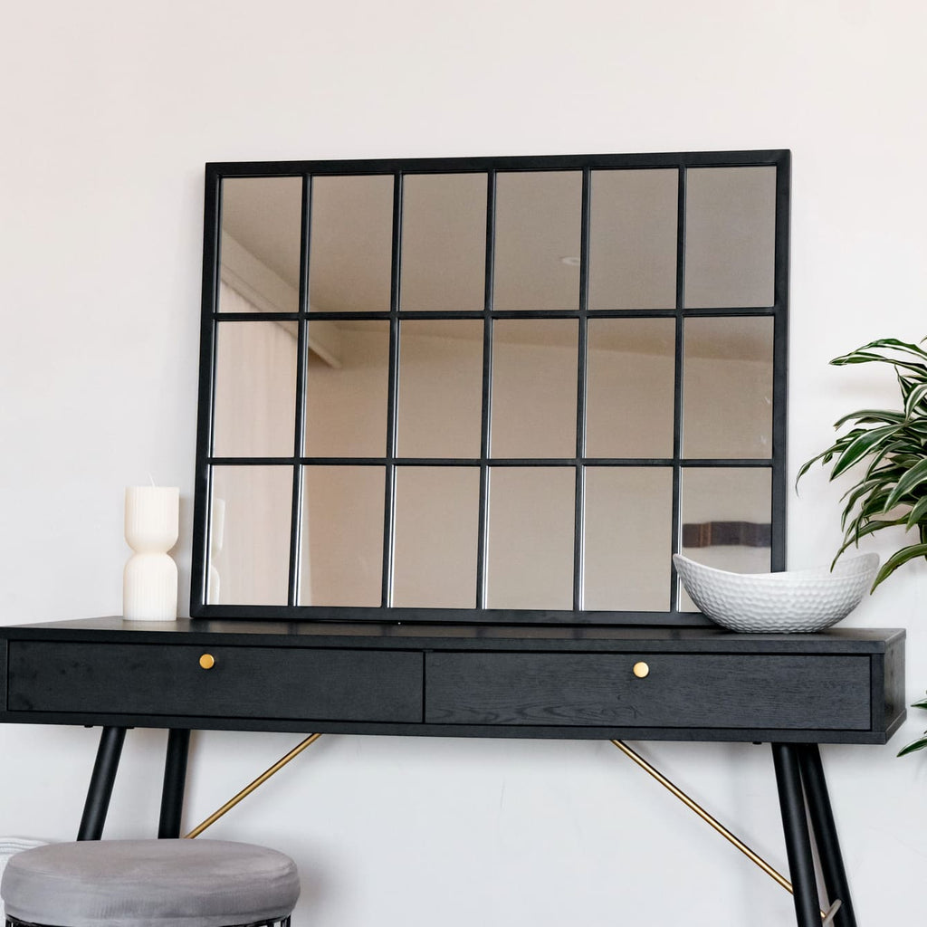 Kyō - Black Metal Rectangle Lattice Window Mirror - 90cm x 70cm - Joe’s Haven