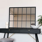 Kyō - Black Metal Rectangle Lattice Window Mirror - 90cm x 70cm - Joe’s Haven