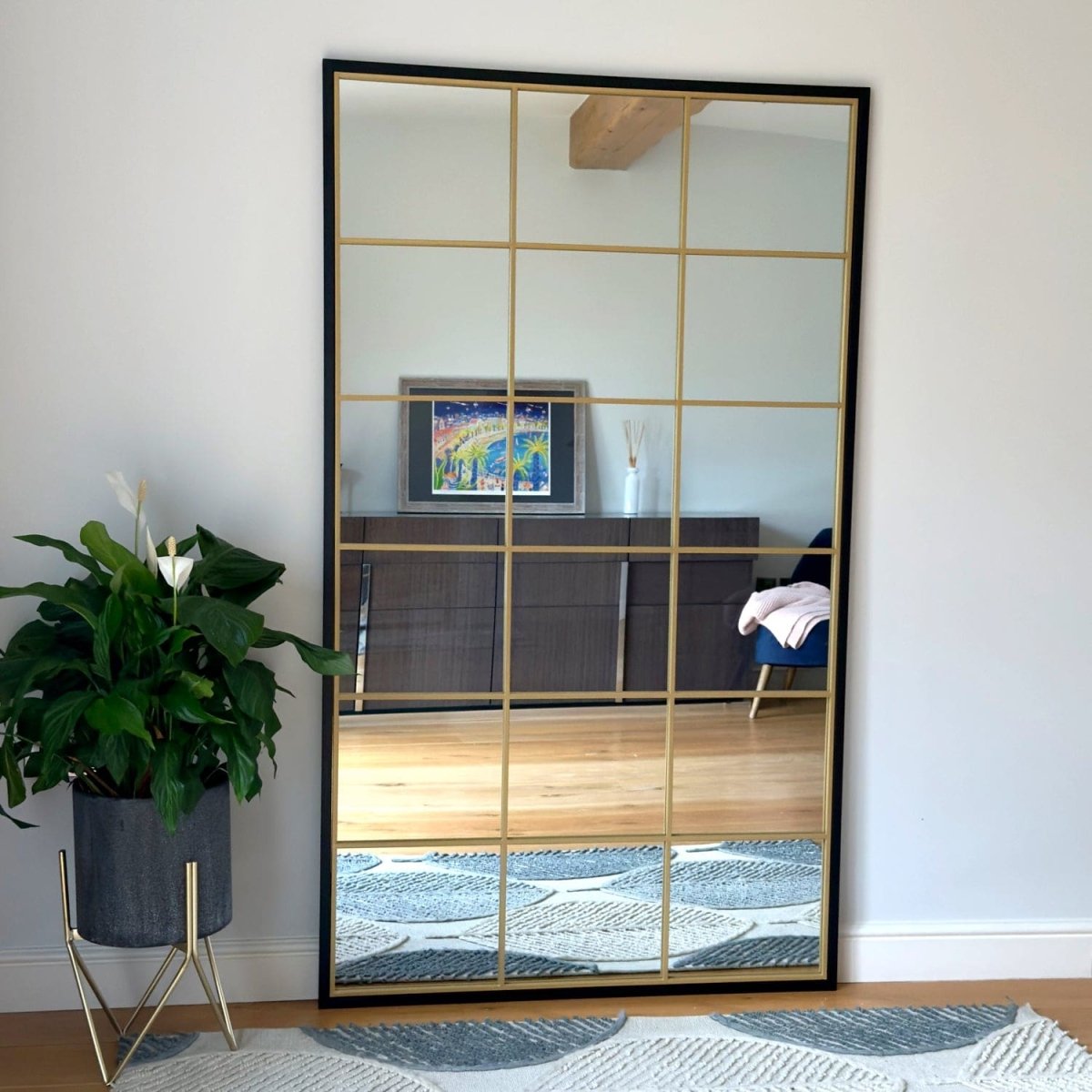 Kyō - Full Length Black and Gold Metal Rectangle Lattice Grid Mirror - 180cm x 105cm. - Joe’s Haven