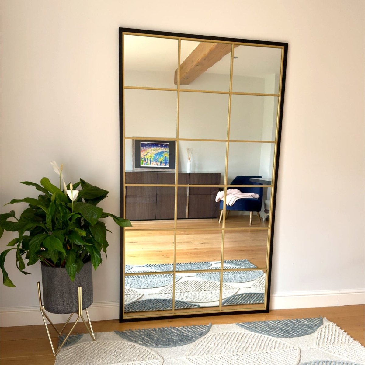 Kyō - Full Length Black and Gold Metal Rectangle Lattice Grid Mirror - 180cm x 105cm. - Joe’s Haven
