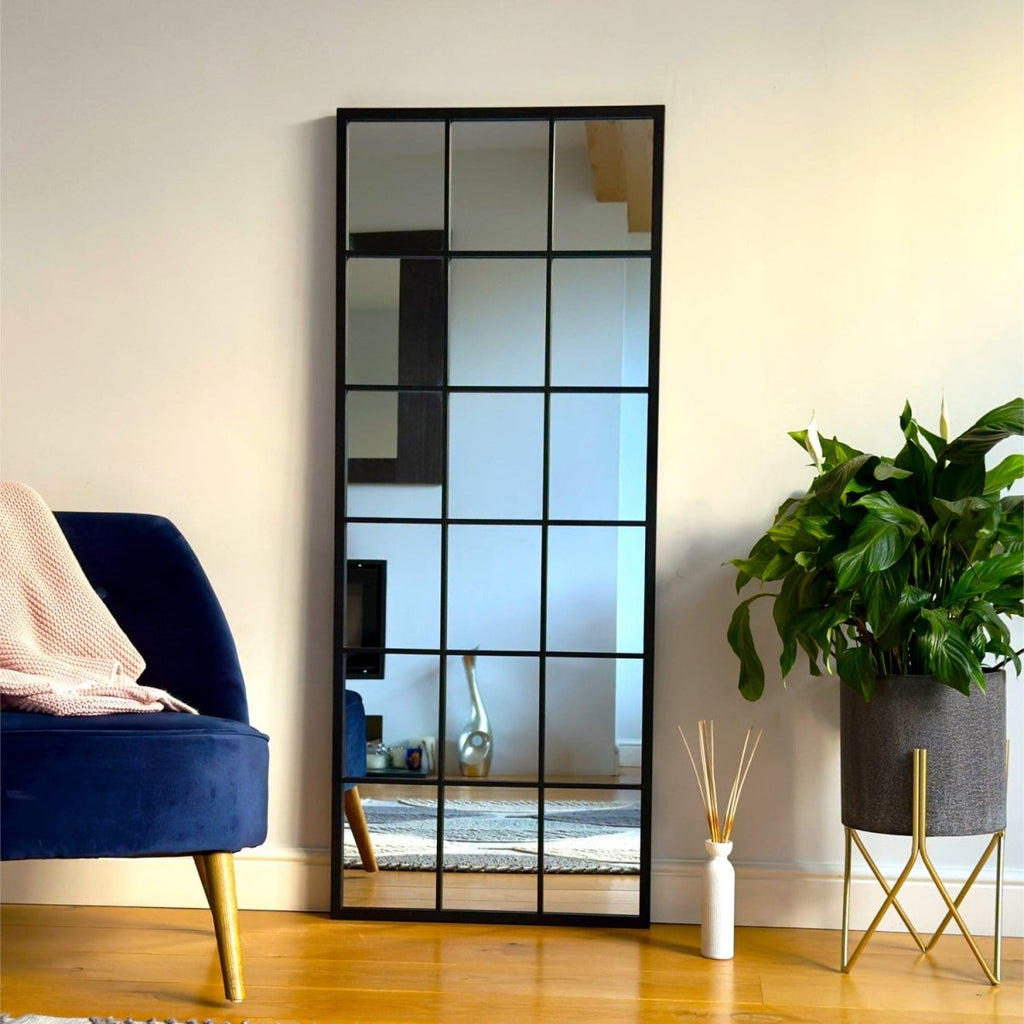 Kyō - Full Length Black Metal Rectangle Lattice Grid Mirror - 150cm x 60cm. - Joe’s Haven