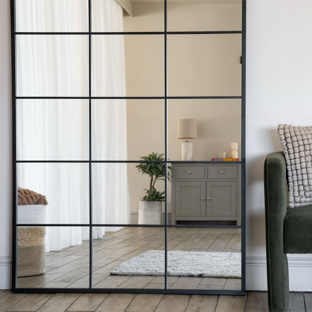 Kyō - Full Length Black Metal Rectangle Lattice Grid Mirror - 180cm x 105cm - Joe’s Haven