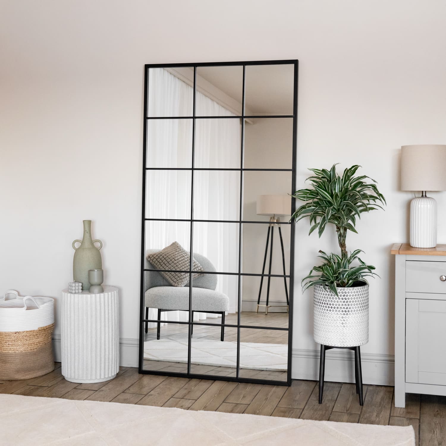Kyō - Full Length Black Metal Rectangle Lattice Window Mirror - 180cm x 90cm - Joe’s Haven