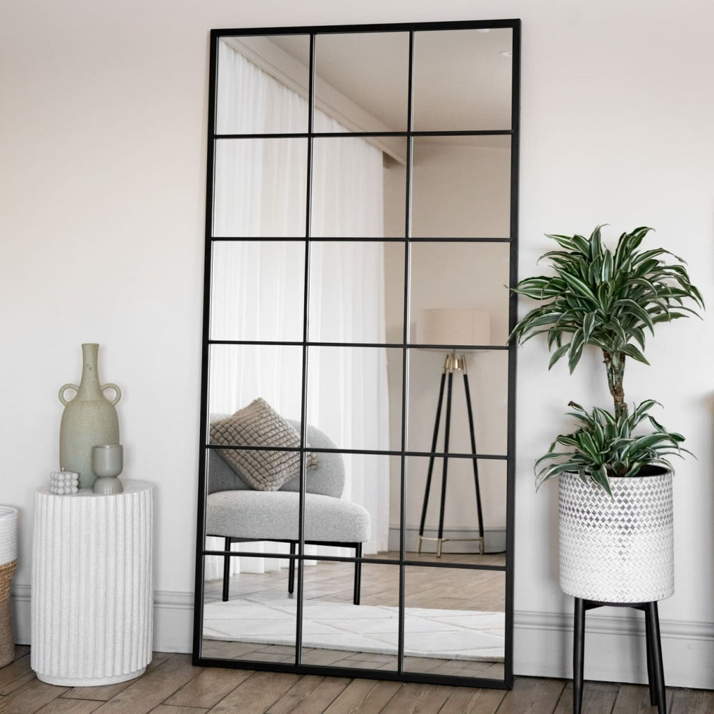 Kyō - Full Length Black Metal Rectangle Lattice Window Mirror - 180cm x 90cm - Joe’s Haven