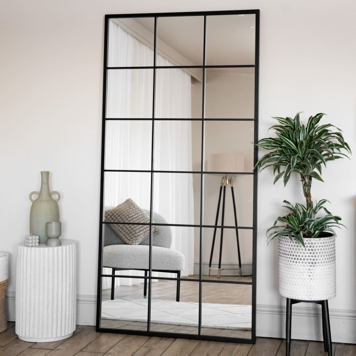 Kyō - Full Length Black Metal Rectangle Lattice Window Mirror - 180cm x 90cm - Joe’s Haven