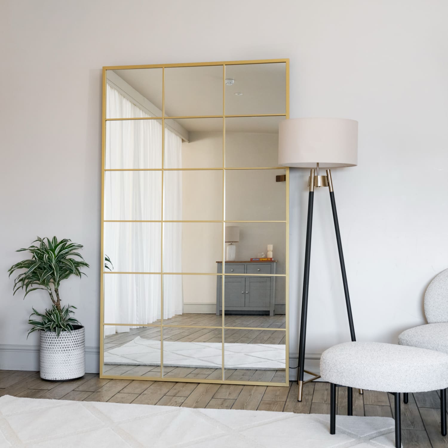 Kyō - Full Length Gold Metal Rectangle Lattice Window Mirror - 200cm x 120cm - Joe’s Haven