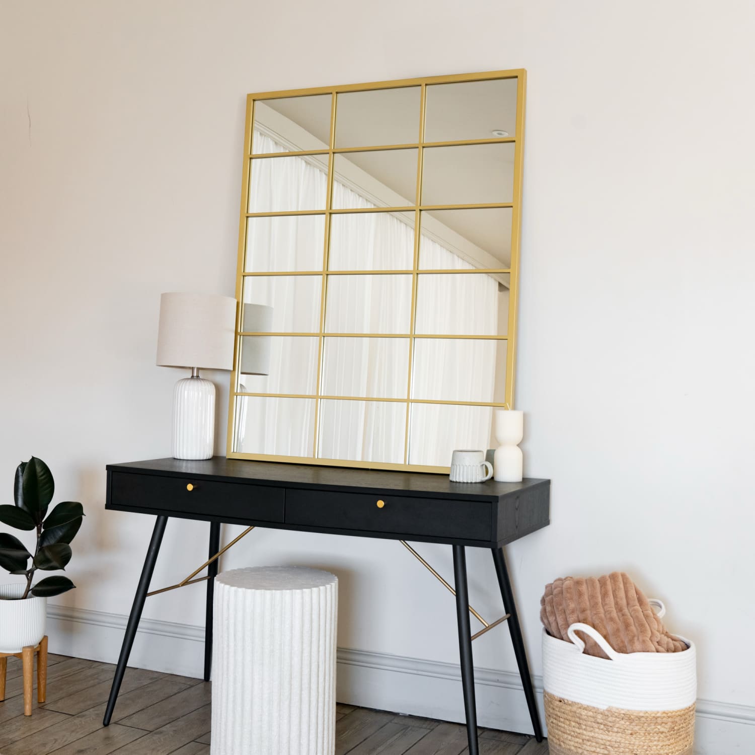Kyō - Gold Metal Rectangle Lattice Grid Mirror - 120cm x 95cm - Joe’s Haven