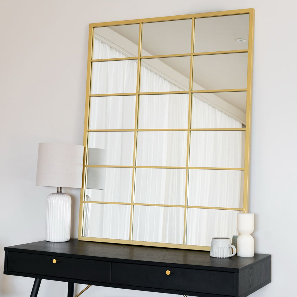 Kyō - Gold Metal Rectangle Lattice Grid Mirror - 120cm x 95cm - Joe’s Haven