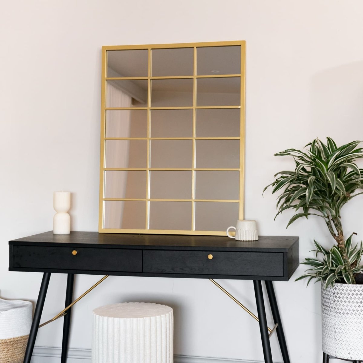 Kyō - Gold Metal Rectangle Lattice Window Mirror - 90cm x 70cm - Joe’s Haven