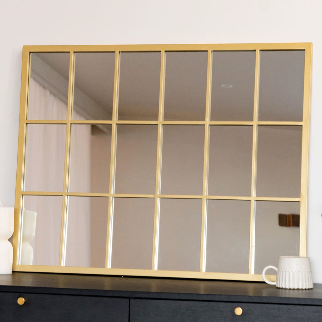 Kyō - Gold Metal Rectangle Lattice Window Mirror - 90cm x 70cm - Joe’s Haven