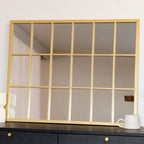 Kyō - Gold Metal Rectangle Lattice Window Mirror - 90cm x 70cm - Joe’s Haven