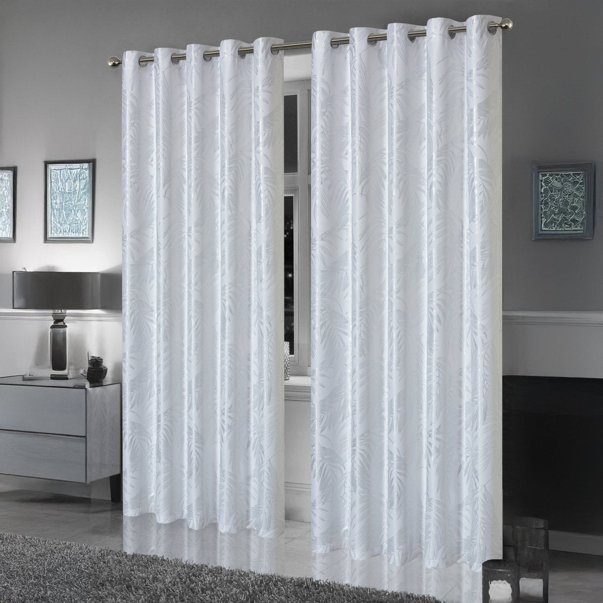 Leaf White Sparkle Blackout Curtains - Joe’s Haven