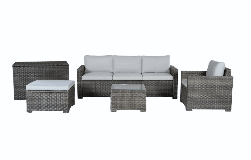 Marbella Grey 5 Seater Chaise Garden Sofa Set, Cover and Cushion Box Bundle - Joe’s Haven