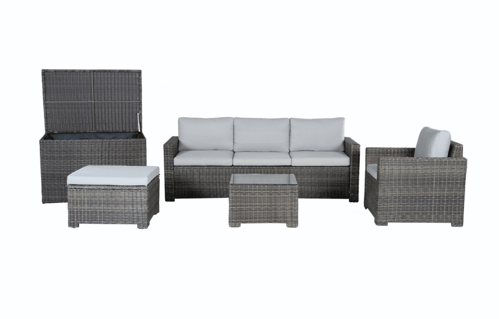 Marbella Grey 5 Seater Chaise Garden Sofa Set, Cover and Cushion Box Bundle - Joe’s Haven