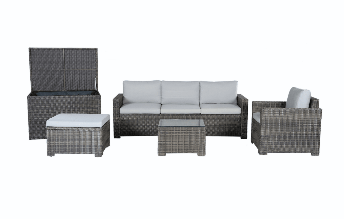 Marbella Grey 5 Seater Chaise Garden Sofa Set, Cover and Cushion Box Bundle - Joe’s Haven