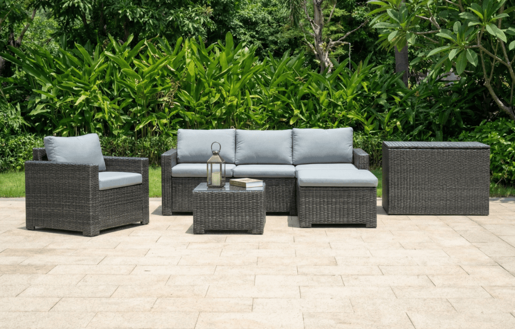 Marbella Grey 5 Seater Chaise Garden Sofa Set and Cushion Box Bundle - Joe’s Haven
