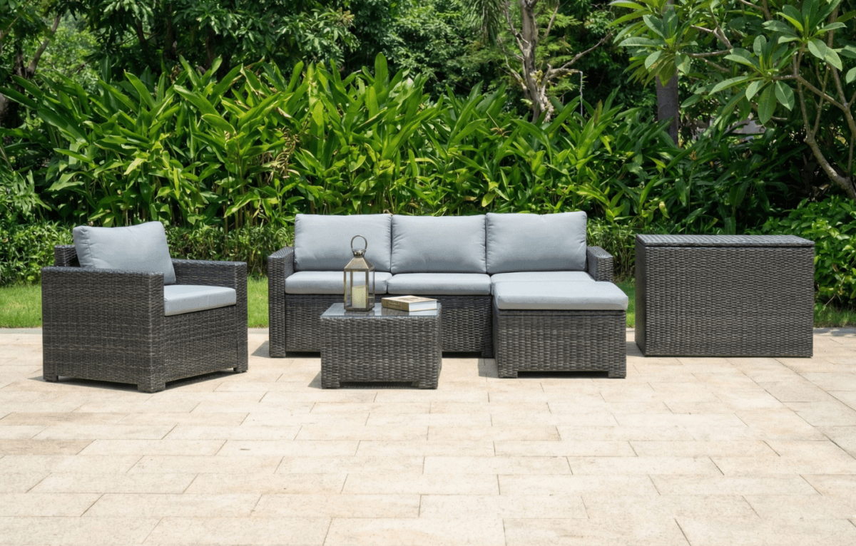 Marbella Grey 5 Seater Chaise Garden Sofa Set and Cushion Box Bundle - Joe’s Haven